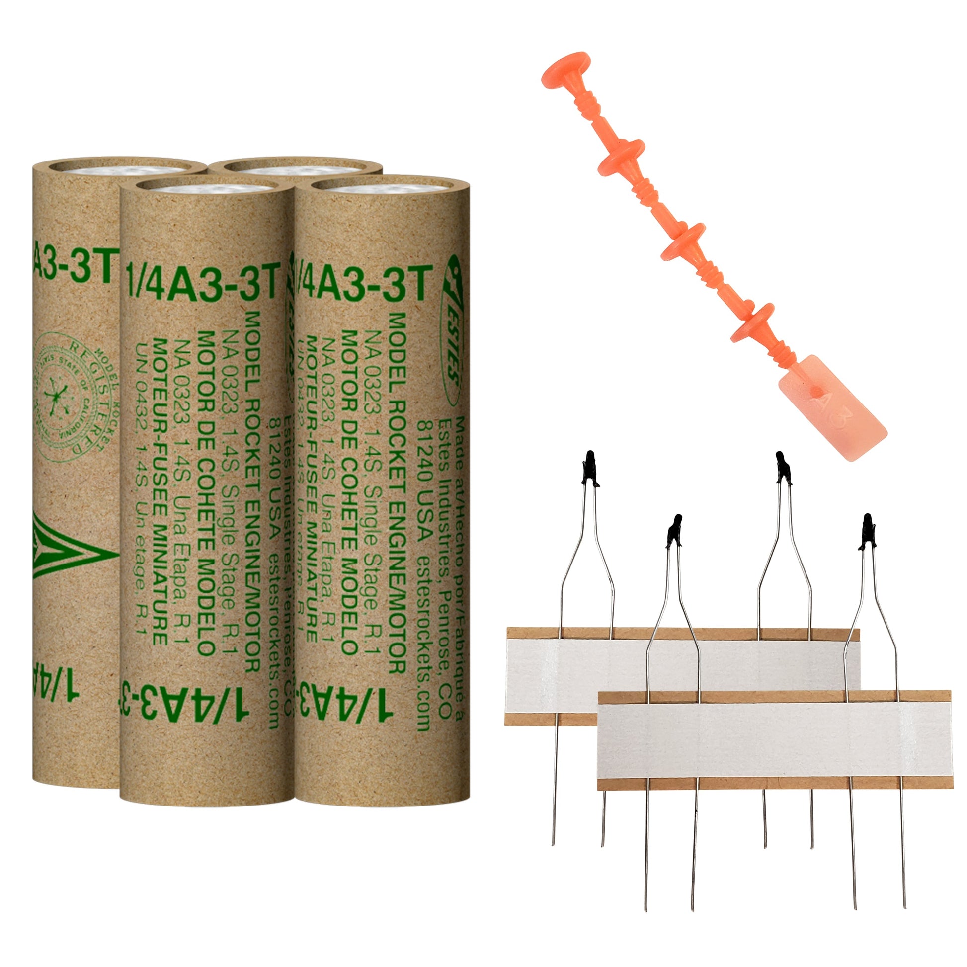 Estes 1/4A3-3T Model Rocket Engines with Plugs and Ignitors