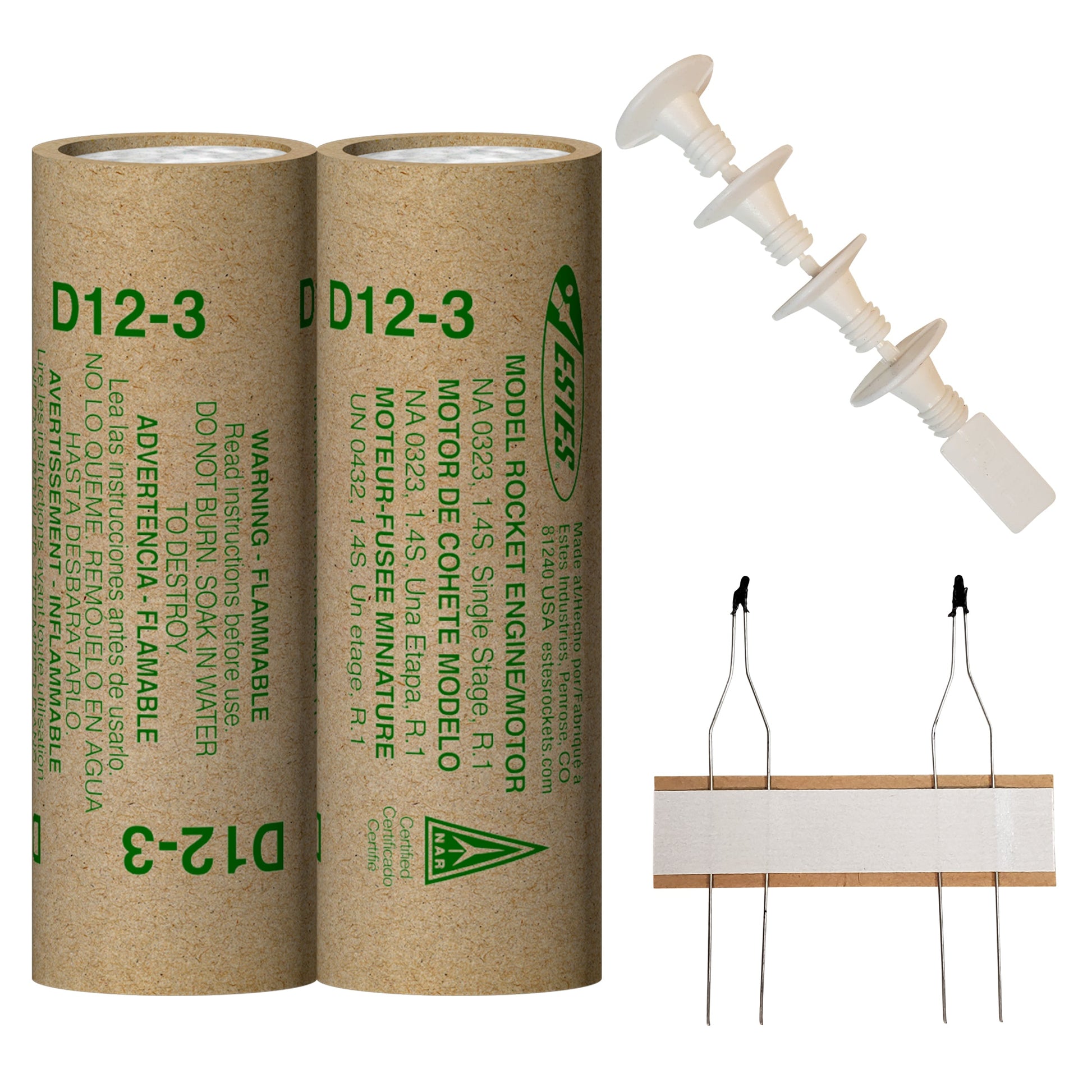 Estes D12-3 Model Rocket Engines with Plugs and Ignitors