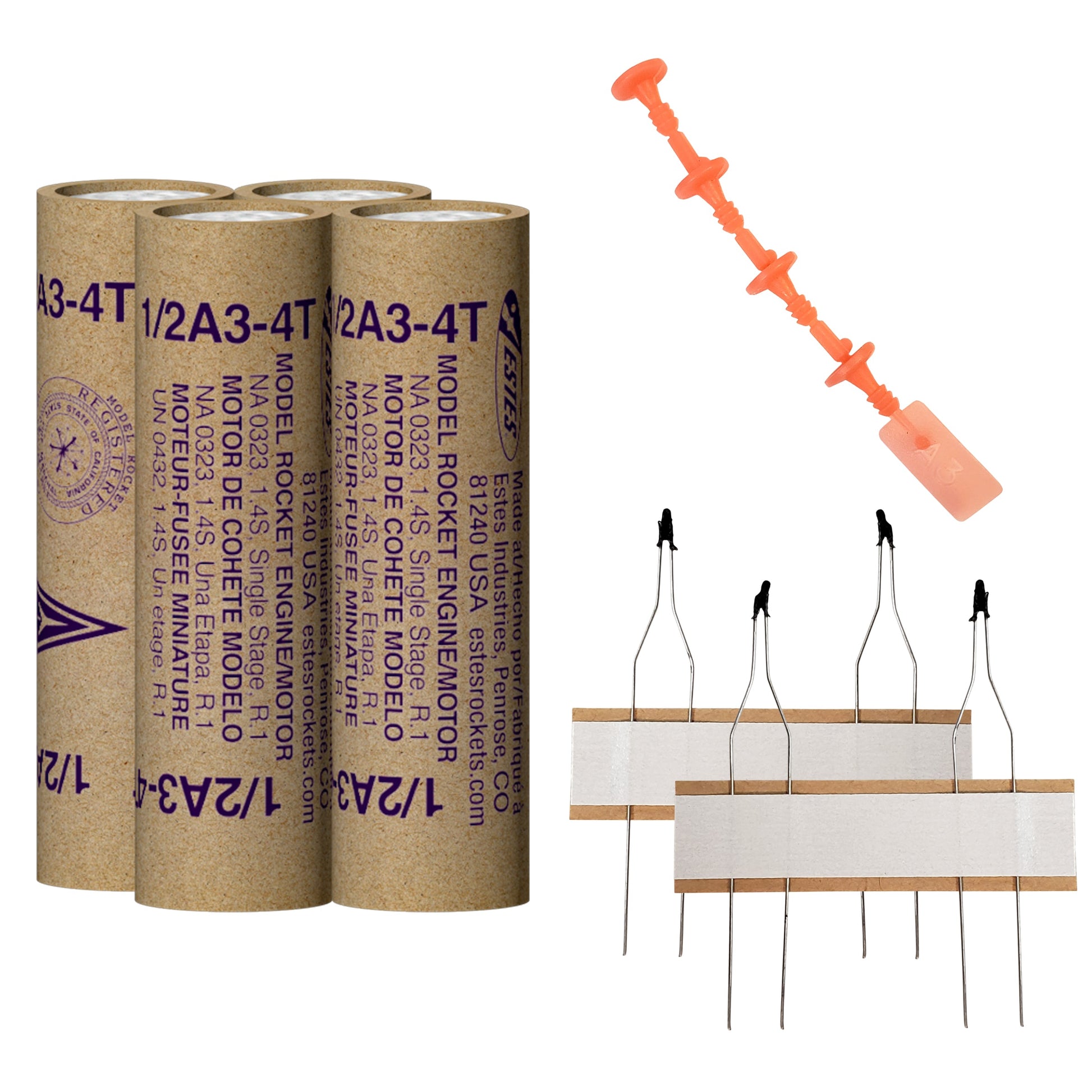 Estes 1/2A3-4T Model Rocket Engines with Plugs and Ignitors