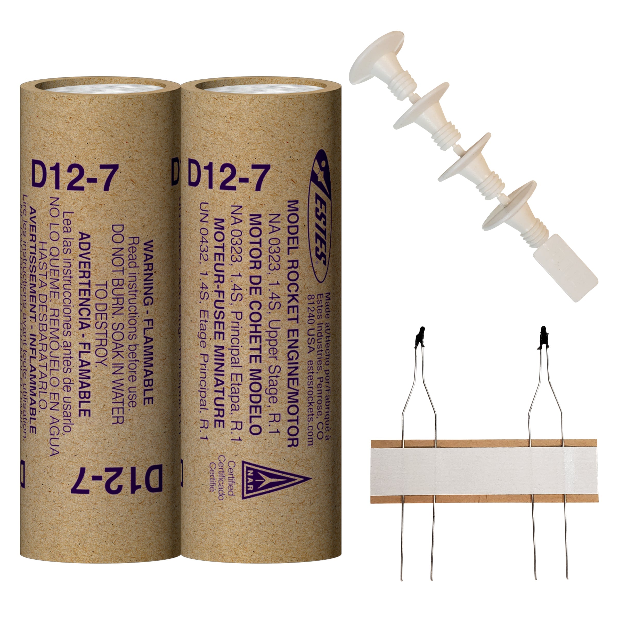 Estes D12-7 Model Rocket Engines with Plugs and Ignitors