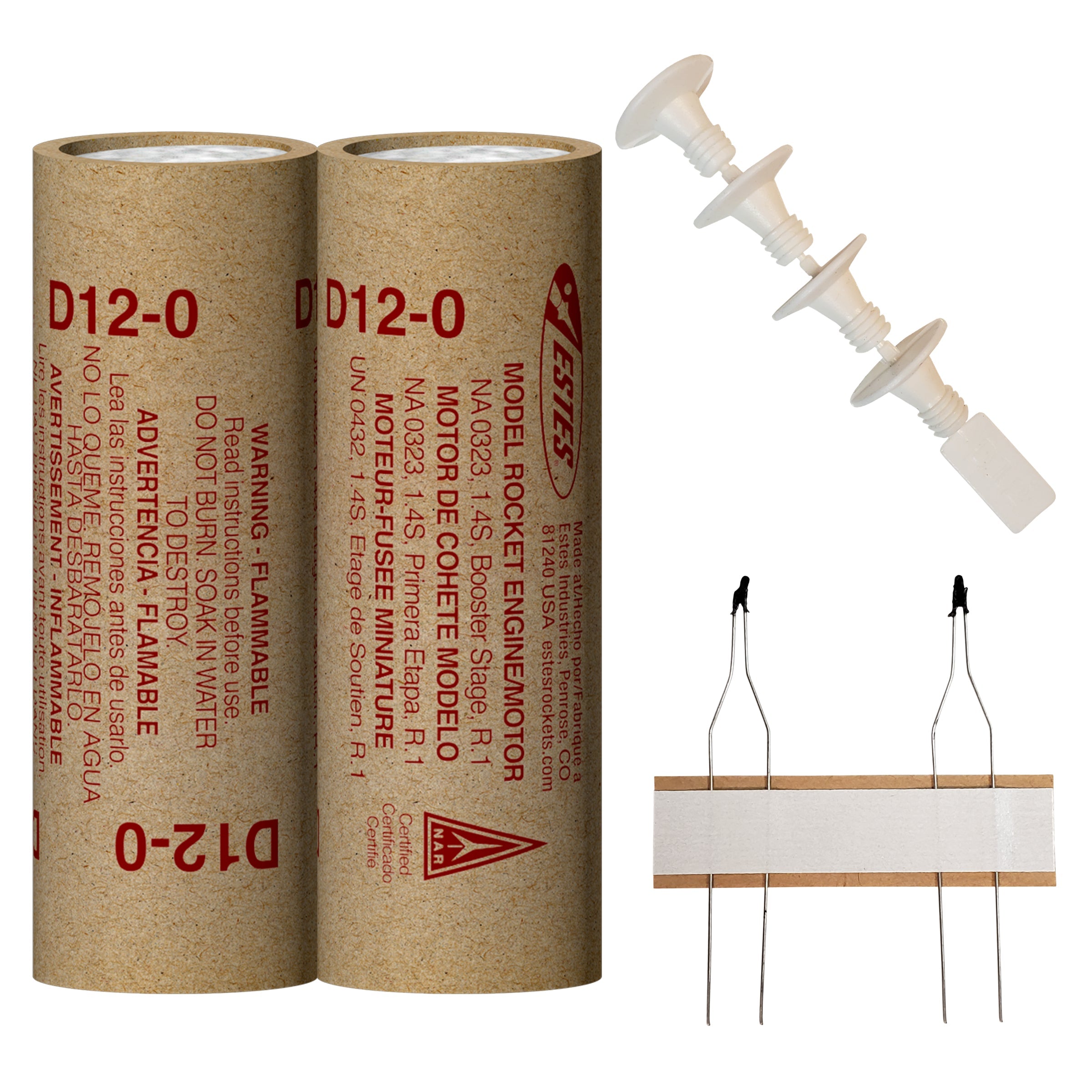 Estes D12-0 Model Rocket Engines with Plugs and Ignitors