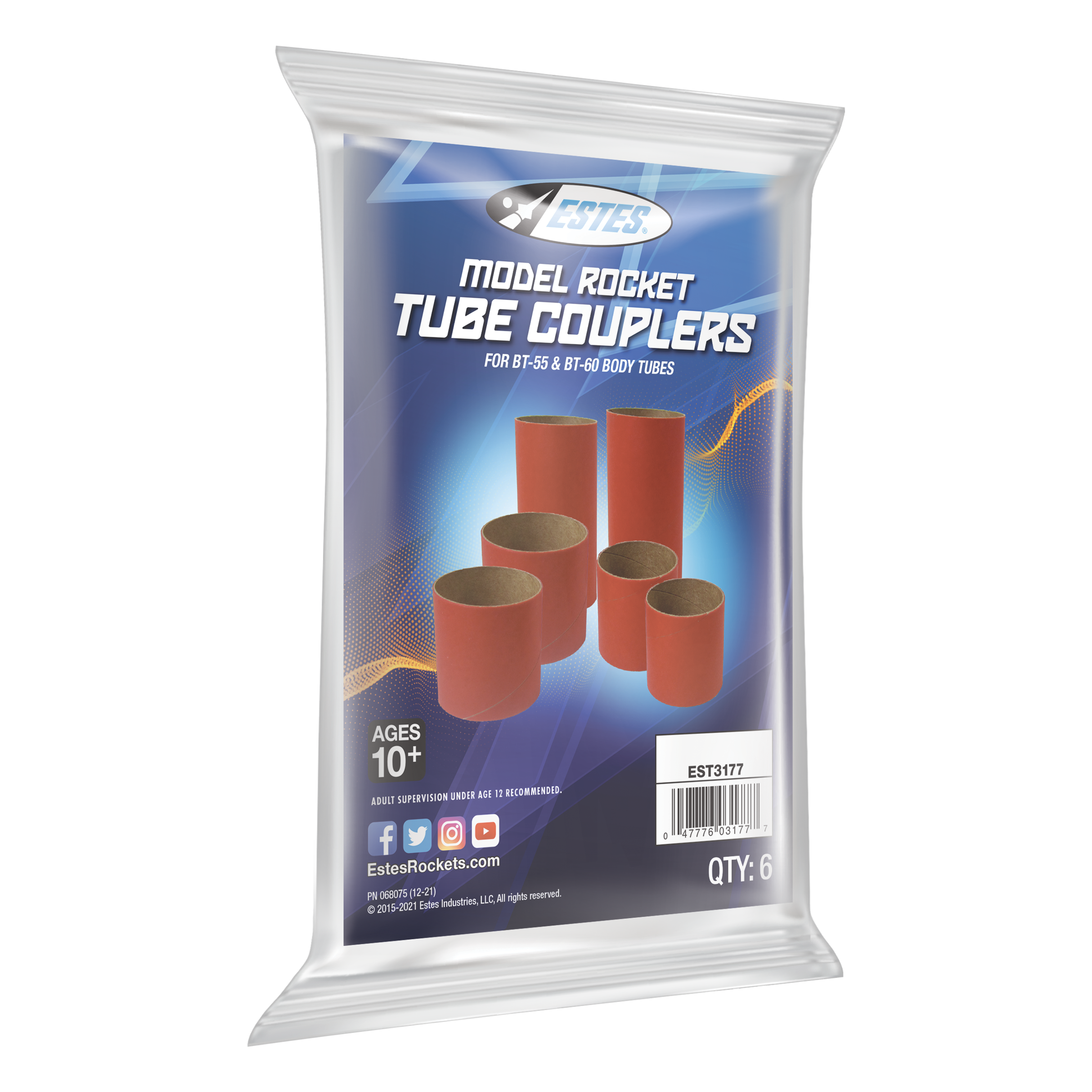 Estes BT55 & BT60 Model Rocket Body Tube Couplers - Pack of 6