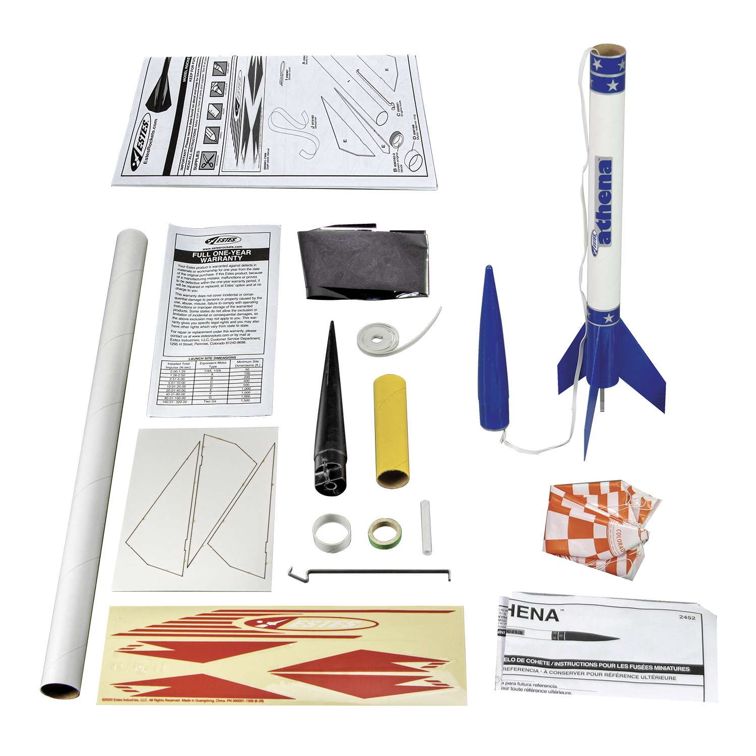 Estes Athena X Starter Set Model Rocket Kit Parts