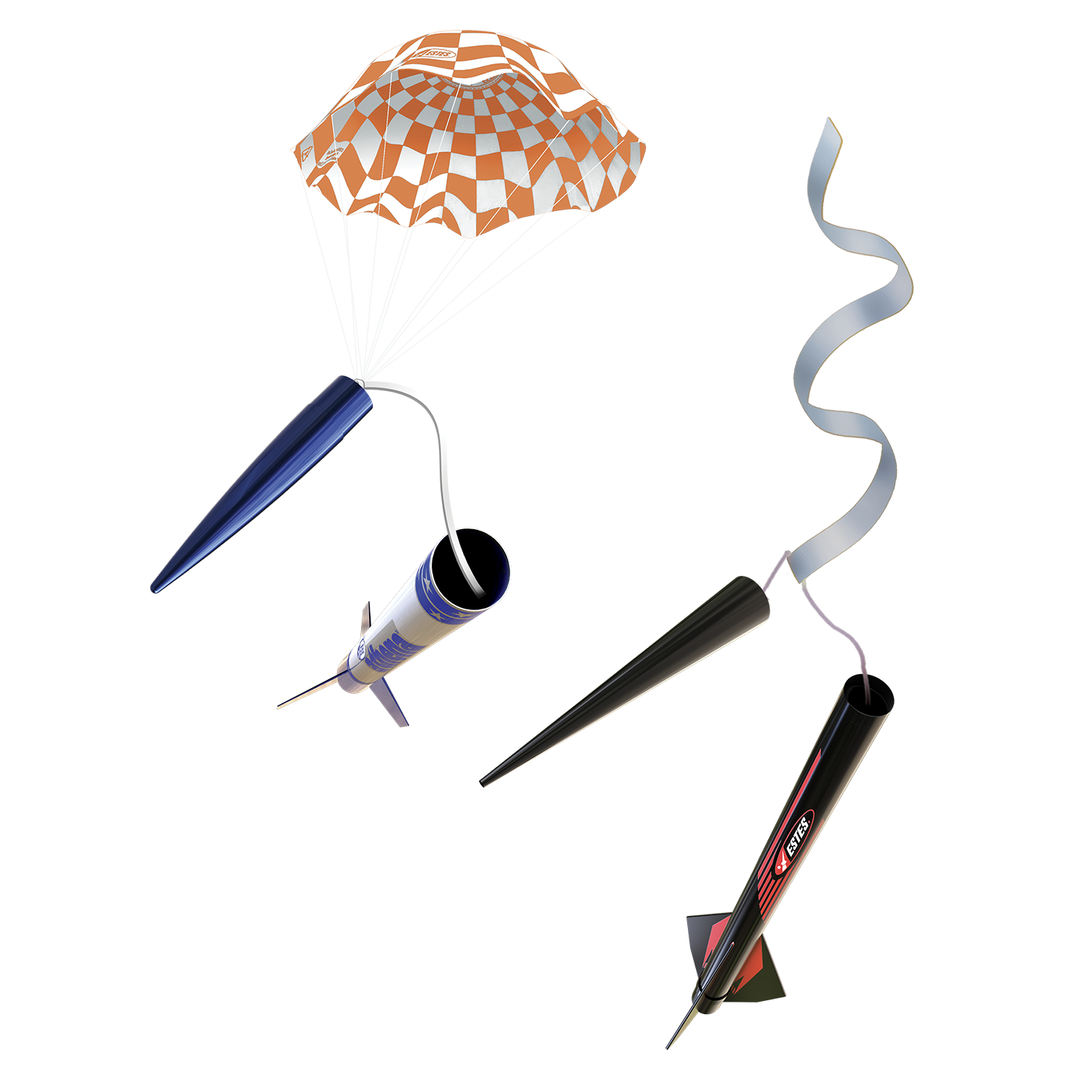 Estes Athena and Xtreme Model Rockets Parachute and Streamer Recovery