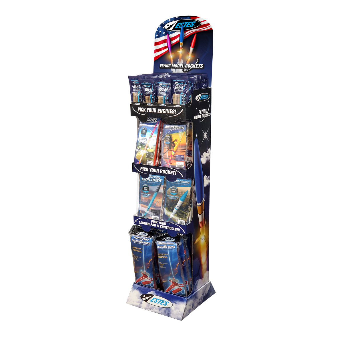 Roaring Rockets Display Point of Purchase (POP) Patriotic Rockets Display – Estes Wholesale
