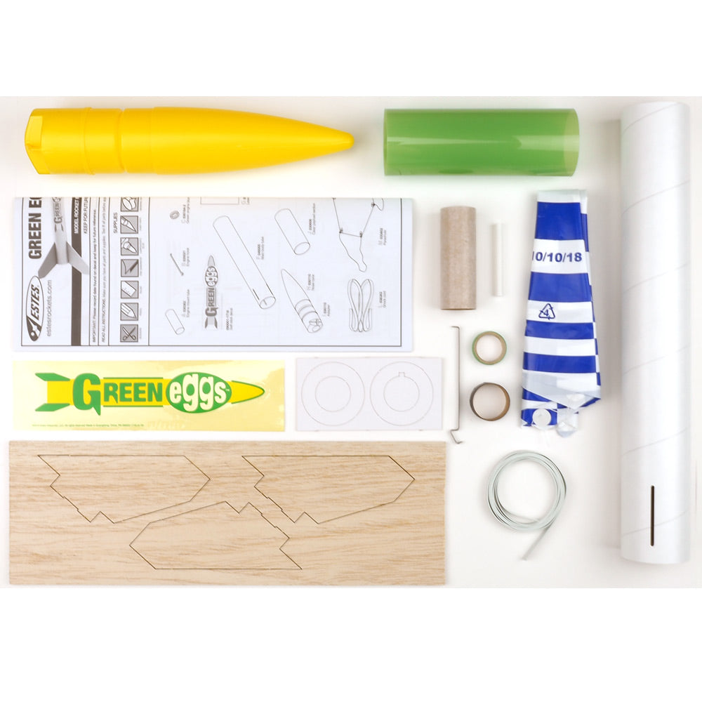 Green Eggs Model Rocket Kit Parts