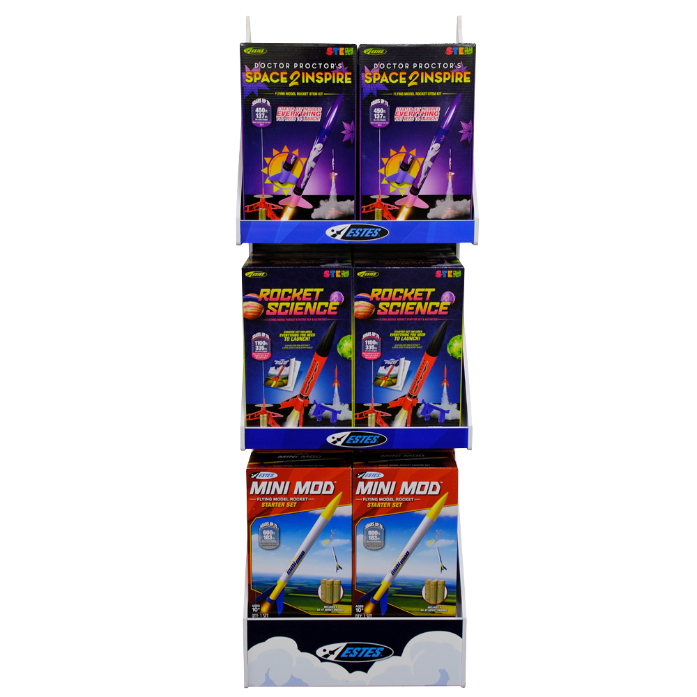 Estes Launch & Learn Point of Purchase Retail Display with Space2Inspire STEM Kit, Rocket Science STEM Kit, and Mini Mod Starter Set